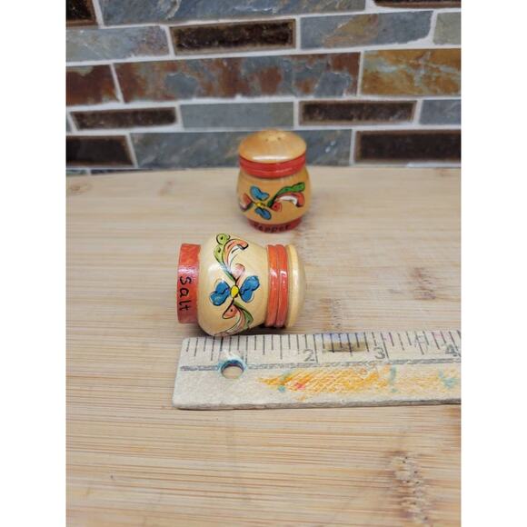 Vintage Wood Salt & Pepper Shakers, Small Mini Floral 2" - Picture 4 of 5